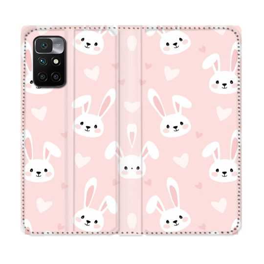Housse Cuir Portefeuille Pour Xiaomi Redmi 10 Animal Lapin Rose