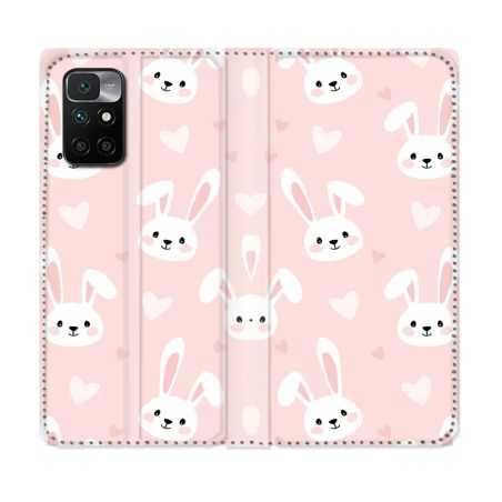 Housse Cuir Portefeuille Pour Xiaomi Redmi 10 Animal Lapin Rose