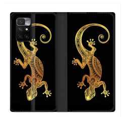 Housse Cuir Portefeuille Pour Xiaomi Redmi 10 Animal Lezard Noir
