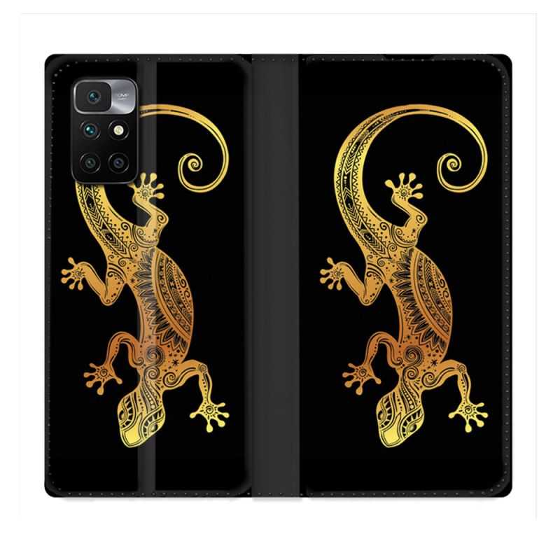 Housse Cuir Portefeuille Pour Xiaomi Redmi 10 Animal Lezard Noir