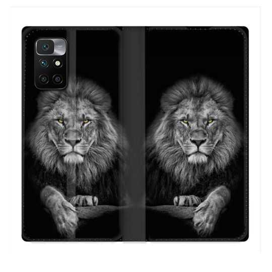Housse Cuir Portefeuille Pour Xiaomi Redmi 10 Animal Lion Majestueux