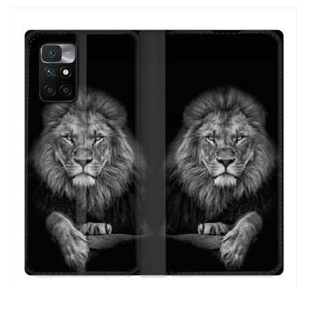 Housse Cuir Portefeuille Pour Xiaomi Redmi 10 Animal Lion Majestueux