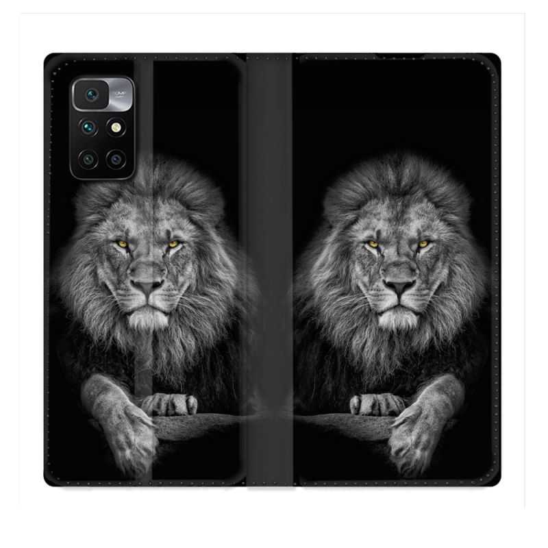 Housse Cuir Portefeuille Pour Xiaomi Redmi 10 Animal Lion Majestueux