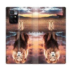 Housse Cuir Portefeuille Pour Xiaomi Redmi 10 Animal Lion Reflet