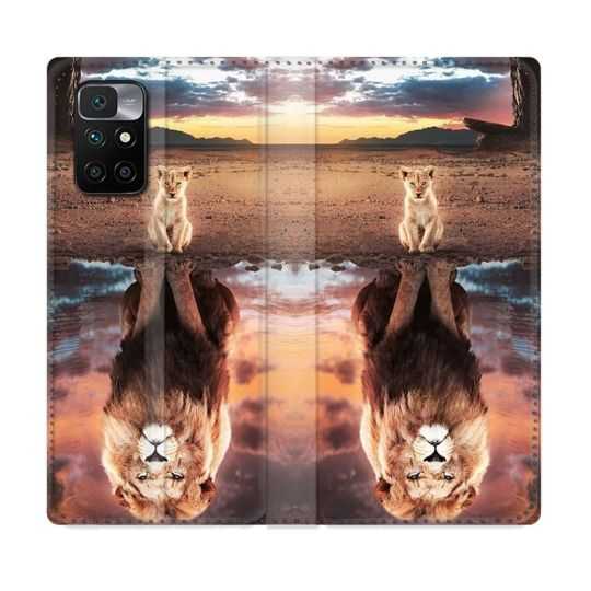 Housse Cuir Portefeuille Pour Xiaomi Redmi 10 Animal Lion Reflet