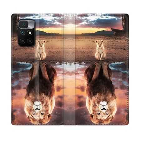 Housse Cuir Portefeuille Pour Xiaomi Redmi 10 Animal Lion Reflet