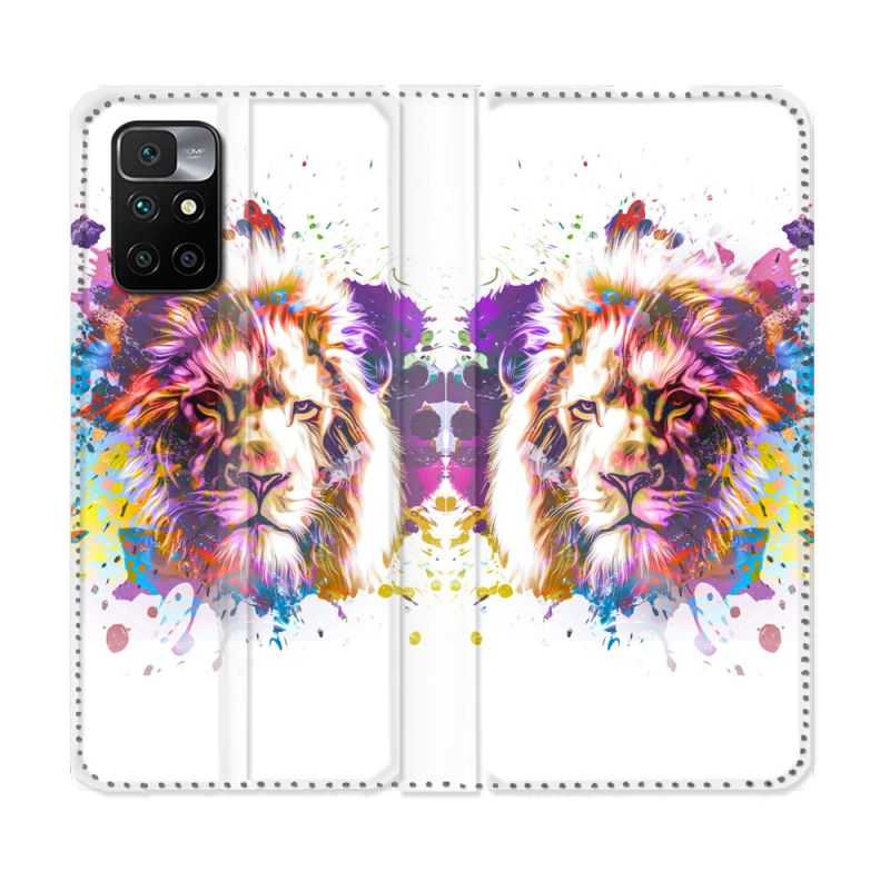 Housse Cuir Portefeuille Pour Xiaomi Redmi 10 Animal Lion Tag