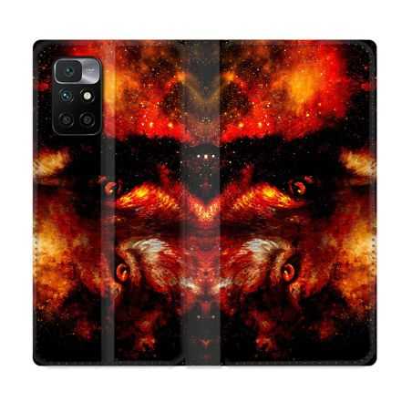 Housse Cuir Portefeuille Pour Xiaomi Redmi 10 Animal Loup Espace