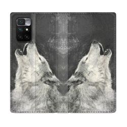 Housse Cuir Portefeuille Pour Xiaomi Redmi 10 Animal Loup Hurlement
