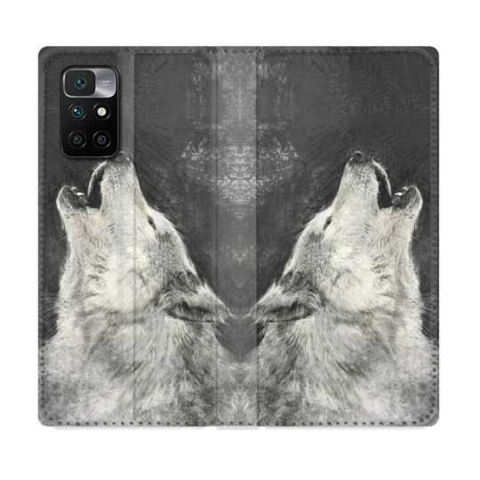 Housse Cuir Portefeuille Pour Xiaomi Redmi 10 Animal Loup Hurlement