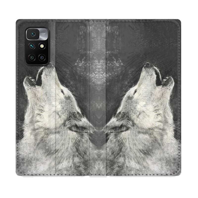 Housse Cuir Portefeuille Pour Xiaomi Redmi 10 Animal Loup Hurlement