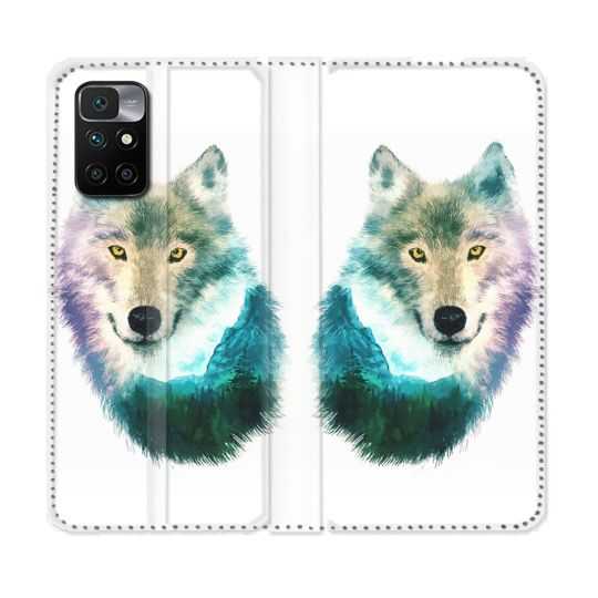 Housse Cuir Portefeuille Pour Xiaomi Redmi 10 Animal Loup Montagne