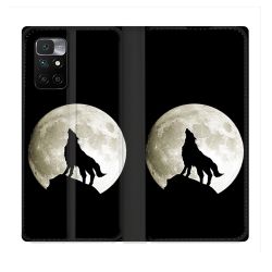 Housse Cuir Portefeuille Pour Xiaomi Redmi 10 Animal Loup Noir