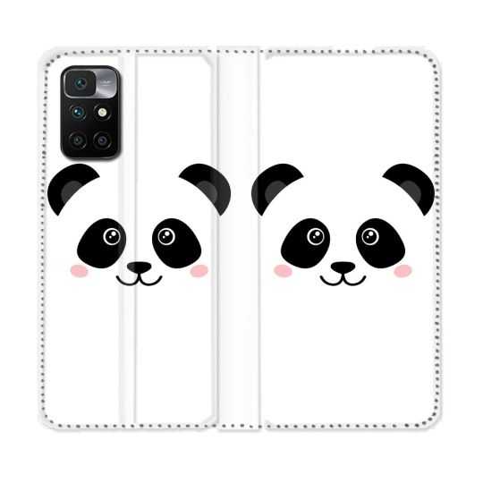 Housse Cuir Portefeuille Pour Xiaomi Redmi 10 Animal Panda Blanc