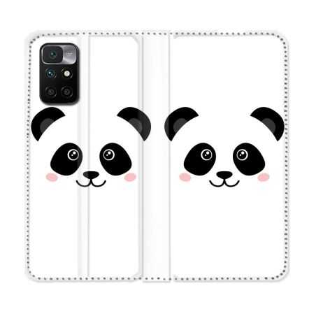 Housse Cuir Portefeuille Pour Xiaomi Redmi 10 Animal Panda Blanc