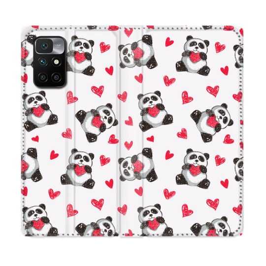Housse Cuir Portefeuille Pour Xiaomi Redmi 10 Animal Panda Cœur