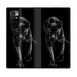 Housse Cuir Portefeuille Pour Xiaomi Redmi 10 Animal Panthère Noire