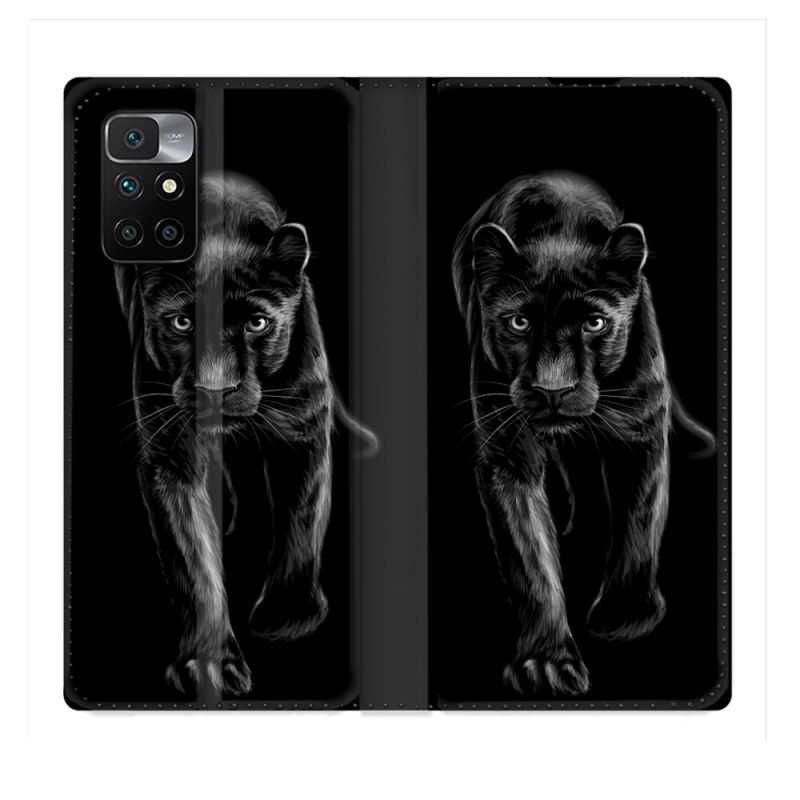 Housse Cuir Portefeuille Pour Xiaomi Redmi 10 Animal Panthère Noire