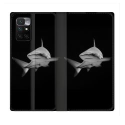 Housse Cuir Portefeuille Pour Xiaomi Redmi 10 Animal Requin Sombre