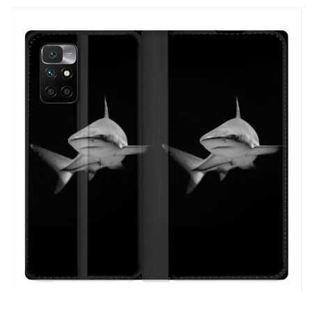 Housse Cuir Portefeuille Pour Xiaomi Redmi 10 Animal Requin Sombre