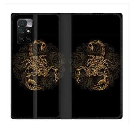 Housse Cuir Portefeuille Pour Xiaomi Redmi 10 Animal Scorpion Fresque