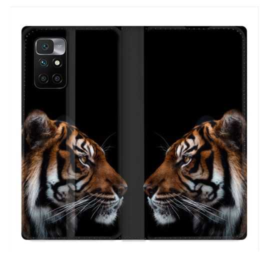 Housse Cuir Portefeuille Pour Xiaomi Redmi 10 Animal Tigre Noir