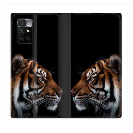 Housse Cuir Portefeuille Pour Xiaomi Redmi 10 Animal Tigre Noir