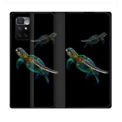 Housse Cuir Portefeuille Pour Xiaomi Redmi 10 Animal Tortue Noire multicolore