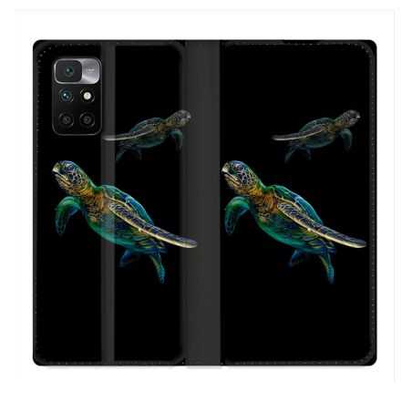 Housse Cuir Portefeuille Pour Xiaomi Redmi 10 Animal Tortue Noire multicolore