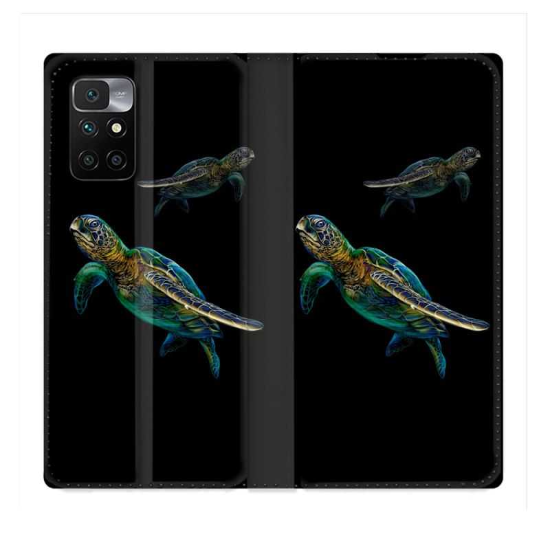 Housse Cuir Portefeuille Pour Xiaomi Redmi 10 Animal Tortue Noire multicolore