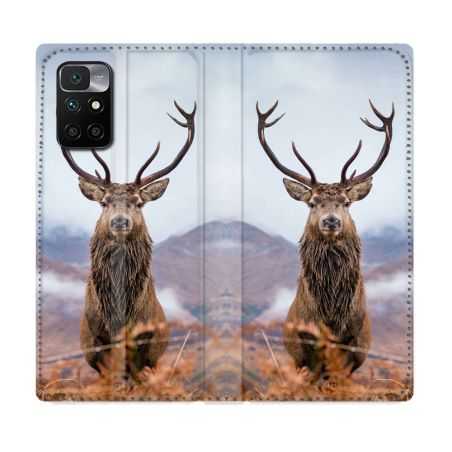 Housse Cuir Portefeuille Pour Xiaomi Redmi 10 Chasse Chevreuil Montagne