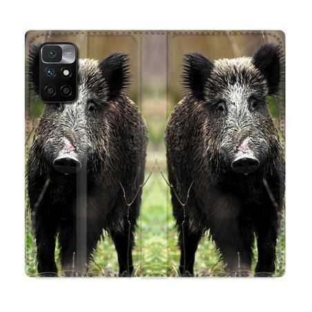 Housse Cuir Portefeuille Pour Xiaomi Redmi 10 Chasse Sanglier bois