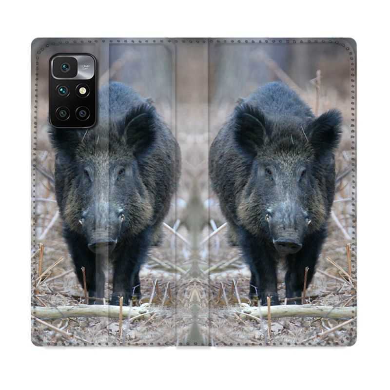 Housse Cuir Portefeuille Pour Xiaomi Redmi 10 Chasse Sanglier Pin