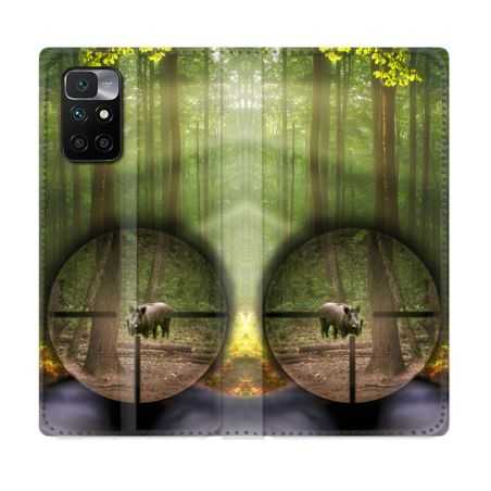 Housse Cuir Portefeuille Pour Xiaomi Redmi 10 Chasse Sanglier Viseur