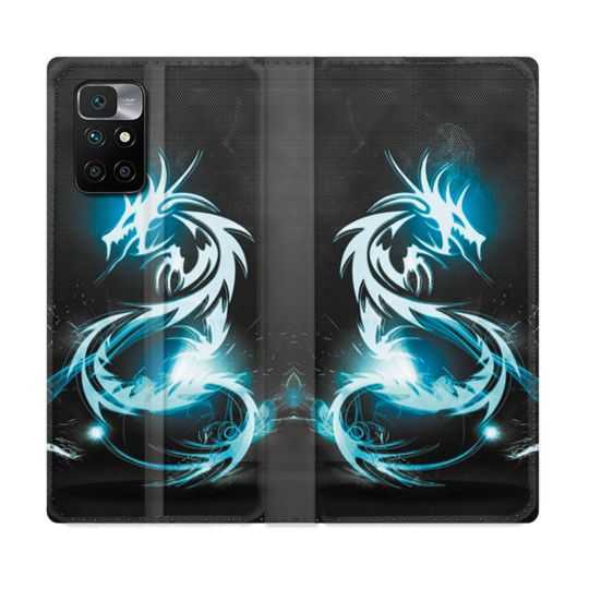 Housse Cuir Portefeuille Pour Xiaomi Redmi 10 Fantastique Dragon Bleu