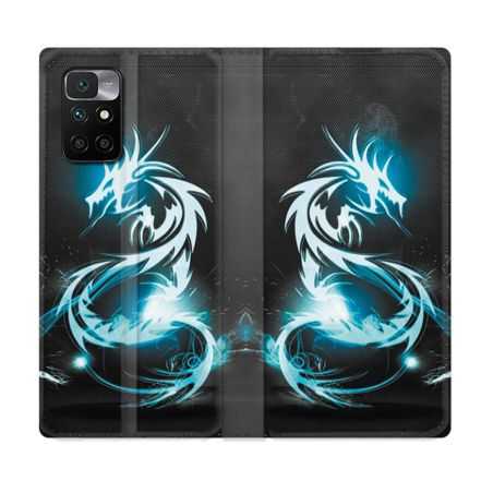 Housse Cuir Portefeuille Pour Xiaomi Redmi 10 Fantastique Dragon Bleu