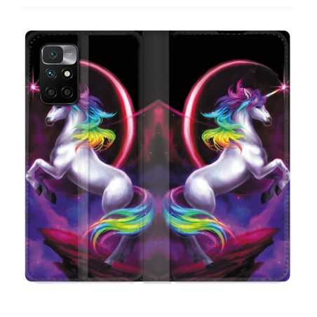 Housse Cuir Portefeuille Pour Xiaomi Redmi 10 Fantastique Licorne Arc en ciel