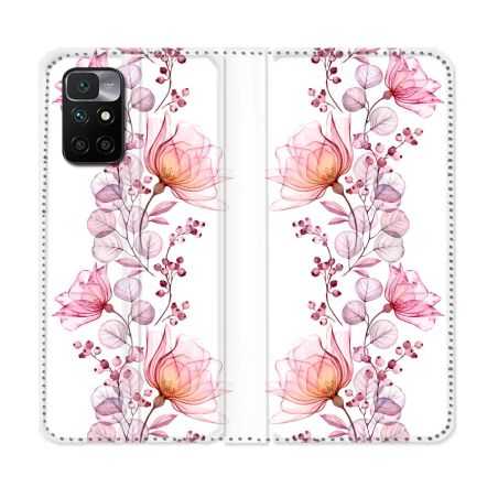 Housse Cuir Portefeuille Pour Xiaomi Redmi 10 Fleur Eclosion