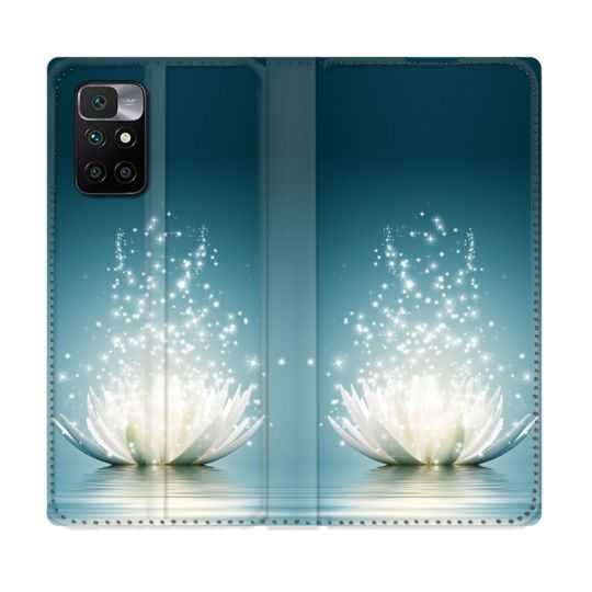 Housse Cuir Portefeuille Pour Xiaomi Redmi 10 Fleur Lotus Blanc