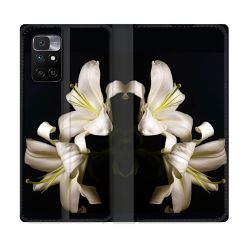 Housse Cuir Portefeuille Pour Xiaomi Redmi 10 Fleur Lys Noir