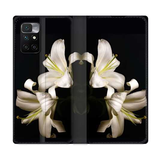 Housse Cuir Portefeuille Pour Xiaomi Redmi 10 Fleur Lys Noir
