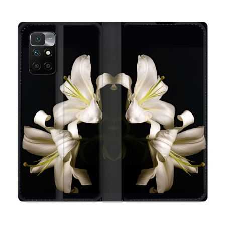 Housse Cuir Portefeuille Pour Xiaomi Redmi 10 Fleur Lys Noir