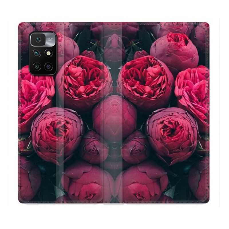 Housse Cuir Portefeuille Pour Xiaomi Redmi 10 Fleur Pivoine