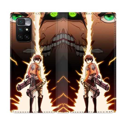 Housse Cuir Portefeuille Pour Xiaomi Redmi 10 Manga Attaque Titans Eren Eclair