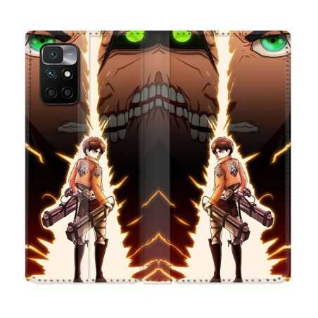 Housse Cuir Portefeuille Pour Xiaomi Redmi 10 Manga Attaque Titans Eren Eclair