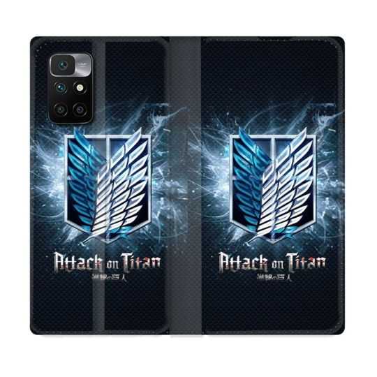 Housse Cuir Portefeuille Pour Xiaomi Redmi 10 Manga Attaque Titans Noir