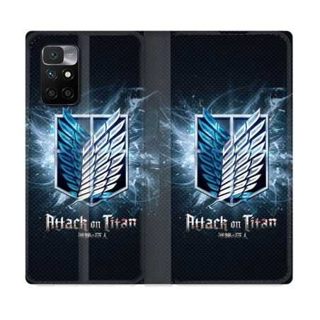 Housse Cuir Portefeuille Pour Xiaomi Redmi 10 Manga Attaque Titans Noir
