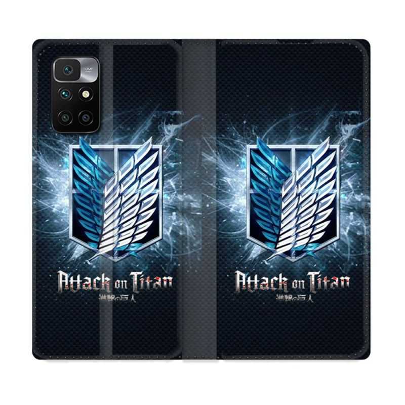 Housse Cuir Portefeuille Pour Xiaomi Redmi 10 Manga Attaque Titans Noir