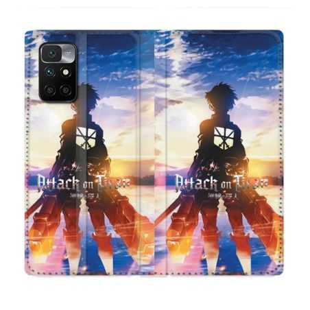 Housse Cuir Portefeuille Pour Xiaomi Redmi 10 Manga Attaque Titans Soleil