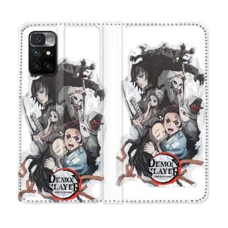 Housse Cuir Portefeuille Pour Xiaomi Redmi 10 Manga Demon Slayer Blanc